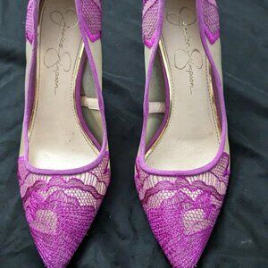 Jessica Simpson women's size 8 high heel pumps, fuschia/ purple mesh